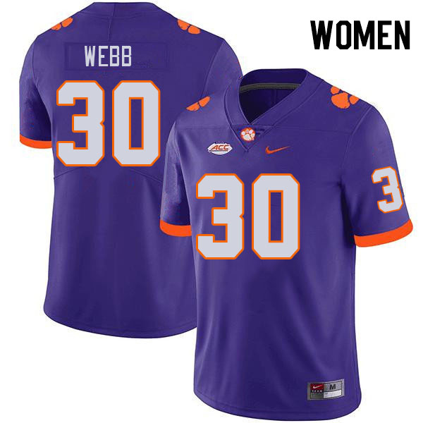 Women #30 Kylen Webb Clemson Tigers College Football Jerseys Stitched-Purple - Click Image to Close